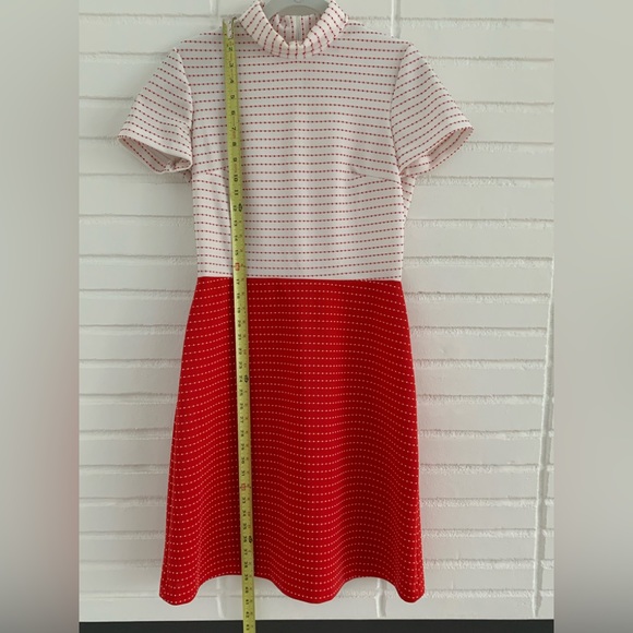 🎃 Vintage 50’s-60’s A-Line Mock Neck Red-White Polkadot Dress - Picture 3 of 10